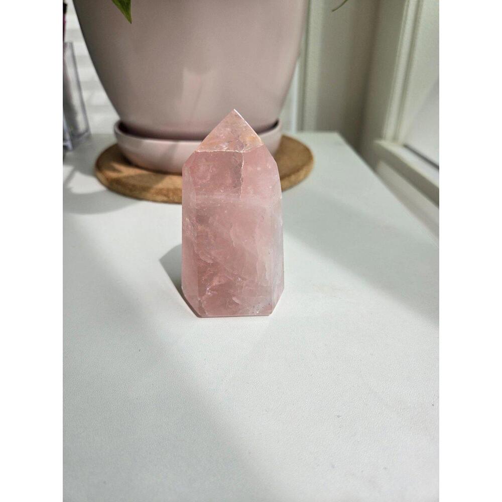 High Quality Gemmy Rose Quartz Point Tower with Golden Healer